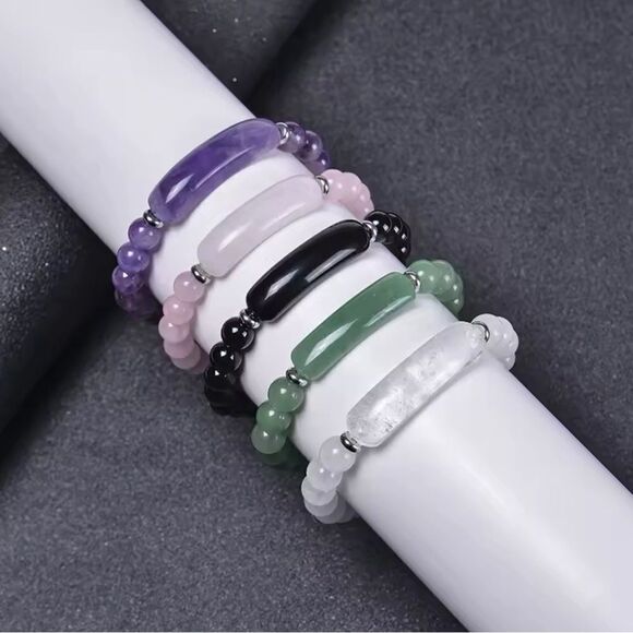 Agate Natural Stone Beads Stretchable Bracelet Beaded unisex - Picture 1 of 15